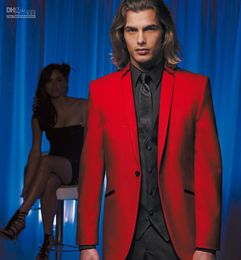 New Custom Made Red Jacket and Black Pants Wedding Blazer Groom Tuxedos Man Business Suits (Jacket+Pants+Vest+Tie) 1381