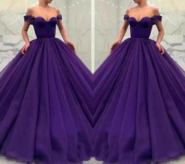 Ballgown Purple Prom Dresses Off the Shoulder Tulle Floor Length Custom Made Plus Size Evening Formal Party Gowns