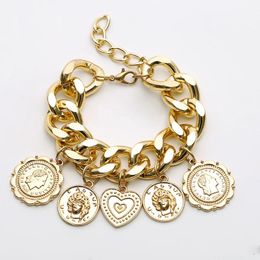 Europe and America Hotsale Women Bracelets Gold Plated Heart Coin Tassels Bracelet for Girls Women Nice Gift