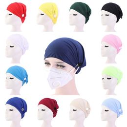 Face Mask Holder Headbands with Button Solid Colour Adult Fashion Turban Head Wrap Hairband Women Sport Elastic Sweatband