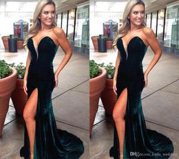 2019 Hunter Velvet Long Prom Dress Plugging V Neck Formal Holidays Wear Graduation Evening Party Gown Custom Made Plus Size