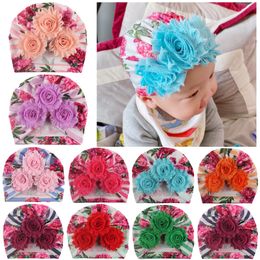 15449 Europe Infant Baby Hat Three Flowers Headwear Child Toddler Kids Sun Flower Beanies Turban Colourful Florals Hats Children Hat