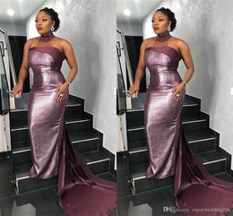 African Balck Girls Plus Size Purple Sequines Mermaid Prom Dress Sparkly High Neck Floor Length Evening Gowns Formal Party Evening Dresses