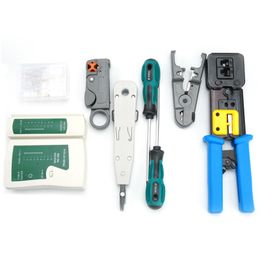 Freeshipping Network Tool Kit Set Crimp Tool Rj45 Cat5 Cat6 Cable Tester Repair Wire Stripping Cutter Rj45 Coax Plug Crimping Rj11 WireDecru