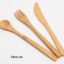 Hot Japanese Style Bamboo Wooden Cutlery Set Fork Cutter Cutting Reusable Kitchen Tool 3pcs one set