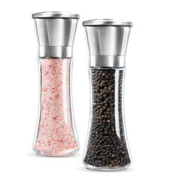 Premium Stainless Steel Salt and Pepper Grinder Shakers Glass Body Spice Salt and Pepper Mill with Adjustable Ceramic Rotor