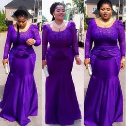 Purple Plus Size African Nigerian Lace Formal Evening Dresses Party Wear Cheap Mermaid Prom Dress Abendkleide