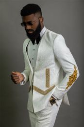 Custom Made Groomsmen Mandarin Lapel Groom Tuxedos Embossing Men Suits Wedding/Prom/Dinner Best Man Blazer ( Jacket+Pants+Tie) K419