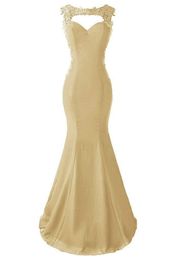 2019 New Sexy Gold Backless Mermaid Party Gowns With Appliques Plus Size Formal Evening Celebrity Dresses BE29