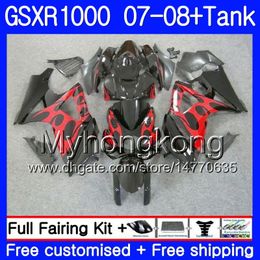 7Gifts +Tank For SUZUKI GSXR-1000 K7 GSX-R1000 GSXR 1000 07 08 301HM.21 GSXR1000 07 08 Bodywork GSX R1000 2007 2008 Red flames hot Fairings