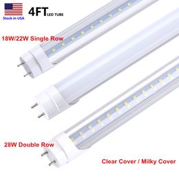 T8 LED Tube Lighting 4FT 4 Foot 18W 22W 28W SMD 2835 Sostituzione della luce fluorescente 6000K Bianco freddo Lampadine per negozi