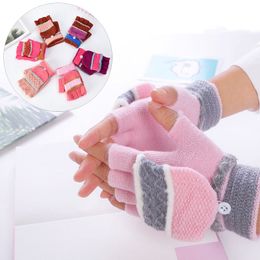 Girl Flip Cover Half Finger Mittens Winter Knit Half Finger Gloves Winter Warm Students Kids Knitted Gloves Office Working Gloves BH2883 TQQ