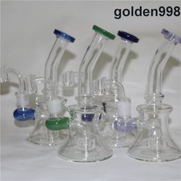 hookahs Bong Glass Water Pipes Pyrex Bongs with Colorful Lips 14mm Joint Beaker Oil Rigs silicone dab jar