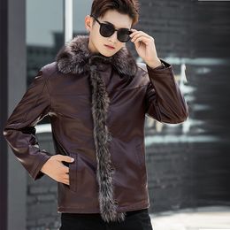 Shearling Coats Mens Winter Fur Coats Sheepskin Leather Jackets Windbreaker Outerwear Snow Overcoat Thick Warm Male Clothes M-4XL Red