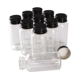 24 pieces 20ml 27*58mm Glass Bottles with Black Aluminium Caps Transparent Glass Perfume Spice Bottles Tiny Jars Vials