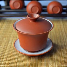 Red Yixing Zisha Clay Handmade Kungfu Gaiwan 100ml Chinese Purple Clay Teapot