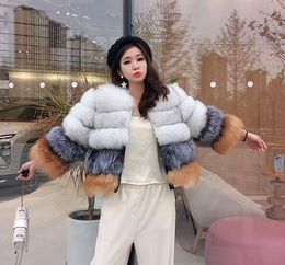 DHL free Maomaokong Brand white sliver brown splice fox fur snow coats parkas outdoor women winter coat