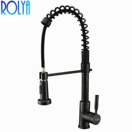 ROLYA Classic Style Oil Rubbed Bronze Gooseneck Pull Down Kitchen Faucet ORB Spring Sink Mixer Tap