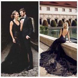 Black Lace Appliques Mermaid Gothic Prom Dresses Modest Evening Gowns Sexy Backless Formal Dress Custom Long Vestidos De Marriage