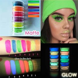 Fluorescent Neon Pigment Eye Shadow Nail Makeup Palette Glow In Dark 6 Colours Glitter Eyeshadow Nail Cosmetics 6sets