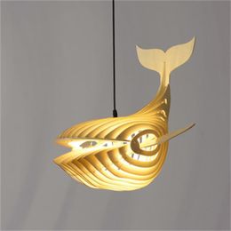 NEW Japanese style whale chandelier wooden art fish-shaped dining room living room Pendant Lamps bedroom pendant lights