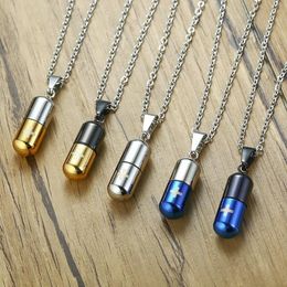Fashion- Steel Container Shape Seal Pendant Necklaces for Men Perfume Bottle Container Male Jewellery
