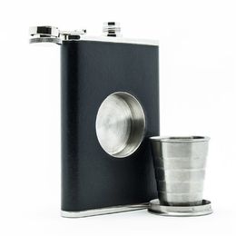 Portable stainless steel flask 8oz creative folding retractable wine set with stainless steel funnel in 3 piece set T3I5681