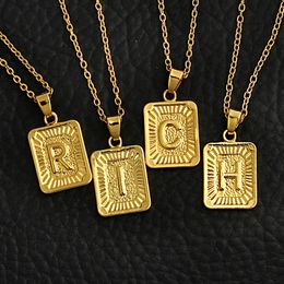 Gold Tag Pendant Necklace 26 English Alphabets Necklaces A-Z Initial Letters Choker Necklace Men Fashion Hip Hop Jewellery Gifts for Women