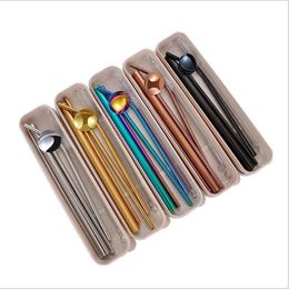 US STOCK! Stainless Steel Straw Set Straight Bent Straws 7pcs set Drinking Straws With Box Reusable Drinking Straw Bar Tool FY4146