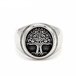 Round Silver Two Tone Retro Religious Tree Of Flower Life Ring Egypt Jewellery Items For Women 316 Stainless Steel Jewellery
