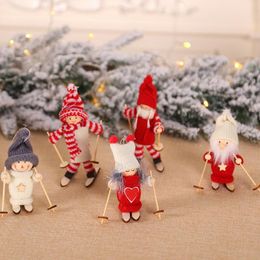 2020 Christmas Tree Pendant Mini Doll Christmas Decoration Figurine Christmas Decorations Skiing Wooden Toy Doll Xmas Hotel Decoration LX858