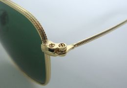 Wholesale-1Pair High Quality Mens Fashion Square Sunglasses Gold Metal Sun Glasses Green 54mm Glass Lenses With Brown Case
