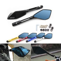 Universal CNC Aluminum Motorcycle Handlebar Rear View Mirrors Blue Anti-glare Convex Mirror for Honda Yamaha Suzuki ktm