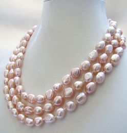 Hot Sale Noble-3 Strands of Real Nature Purple Baroque Freshwater Pearl Necklace 9-11mm