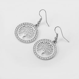 Fashion-Tree Of Life Drop Earrings Hollow Silver Black Color Tree Pattern Crystal Earrings For Women Fashion Jewelry Dropshipping