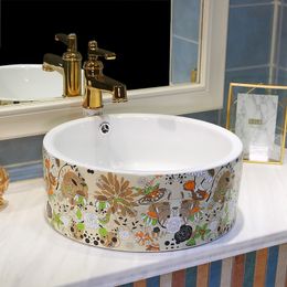 China Artistic Europe Style Counter Top porcelain wash basin bathroom sinks ceramic round bathroom sink