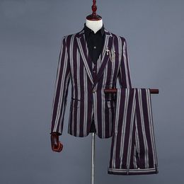 Rope Stripe Mens Wedding Tuxedos Slim Fit One Button Groom Wear Pants Suits Formal Prom Jackets Blazer(Jacket+Pants)