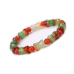 Natural Red Green Agate Bamboo Type Stretch Small Bracelets Maiden Crystal Bead Delicate Bracelet Lovely Girl Statement Jewelry