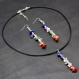 Chakra 7 Colours Freeform Gravel Natural Quartz Stone Beads Earrings and Pendant Necklace Jewellery Sets