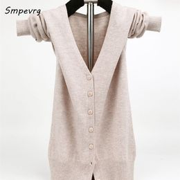 smpevrg 2017 autumn winter cashmere women sweater and cardigans long sleeve big V-neck sexy knitted cardigan soft wool clothes DT191023