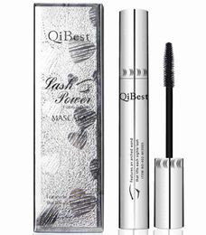 Qibest Bushy Mascara Waterproof Non-Smudge Silicone Brush 3d Colossal Black Mascara Fibre Eye Makeup Silver Tube