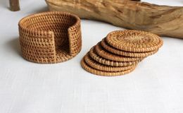 Rattan Cup Coasters Set Pot Pad Table Mat 6 Sizes Porta Copos Placemats Home Decoration Vintage Bamboo Handmade Preference