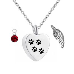 Cremation Jewellery Paw Print Charm Pendant Pet Memorial Urn Necklace Birthstone