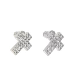 New Guys 18k Gold Plated Mens Blingbling Diamond Cross Stud Earrings Mens Womens Hip Hop Earring Studs Iced Out Jewelry for Women and Men
