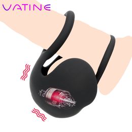 VATINE 10 Speeds Double Cock Ring Testicle Bondage Vibrators Penis Ring Scrotal Binding Ring Delay Ejaculation T200511