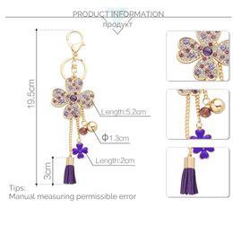 Fashion- Lucky Four Leaves Clover Crystal Key Ring Chains Holder Tassel Bag Buckle Pendant For Car Keyrings KeyChains K304