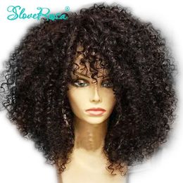 Glueless Brazilian Remy Human Hair Afro Kinky Curly Preucked 4*4レースクロージャーウィッグ黒人女性150％フルエンドスローローザY190713