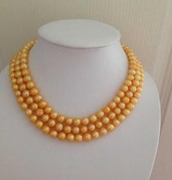 Wholesale 8-9mm south sea natural gold pearl necklace 48inch 14k gold clasp