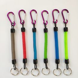 Portable Fishing Lanyards Key Chain Ring Retractable Spring Elastic Rope Anti Lost Keychain Camping Carabiner Secure Lock Rope Random Color