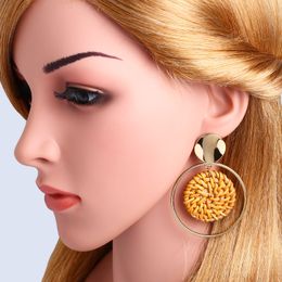 Rattan round earrings hot fashion bamboo rattan woven earrings ladies handmade round long pendant earrings ladies gifts